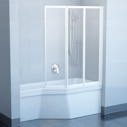 VS3 Шторка для ванны 130 см, профиль бел, Транспарент